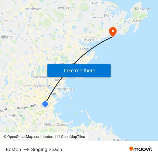 Boston to Singing Beach map