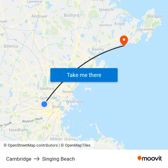 Cambridge to Singing Beach map
