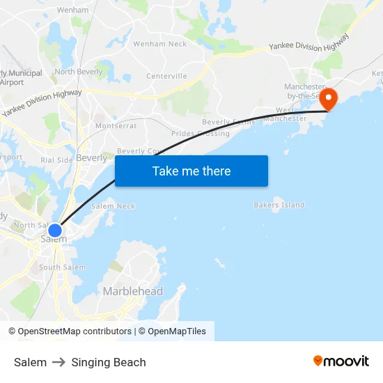 Salem to Singing Beach map