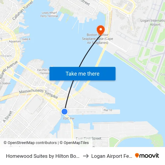 Homewood Suites by Hilton Boston Seaport District to Logan Airport Ferry Terminal map