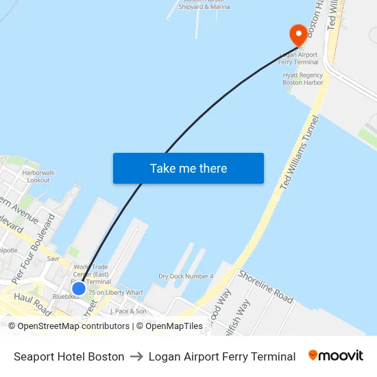 Seaport Hotel Boston to Logan Airport Ferry Terminal map