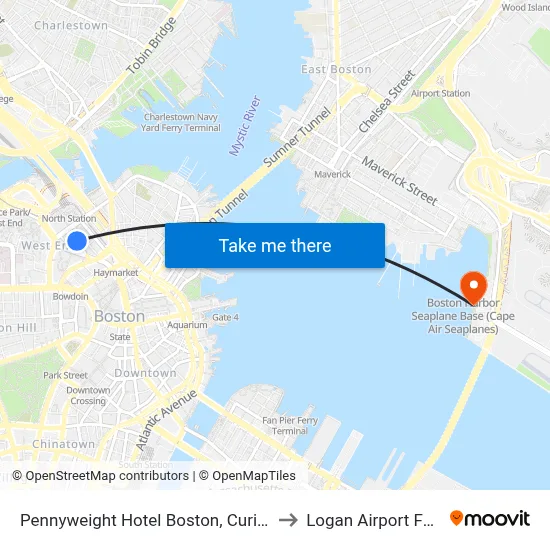 Pennyweight Hotel Boston, Curio Collection by Hilton to Logan Airport Ferry Terminal map