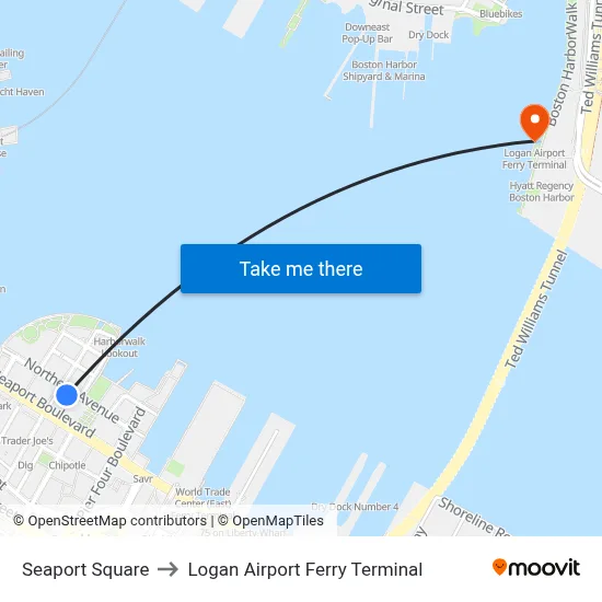 Seaport Square to Logan Airport Ferry Terminal map