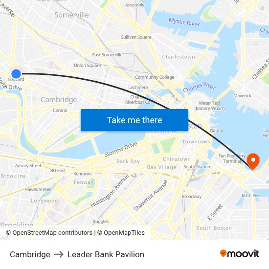 Cambridge to Leader Bank Pavilion map