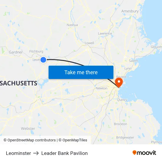 Leominster to Leader Bank Pavilion map