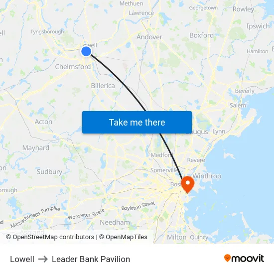 Lowell to Leader Bank Pavilion map