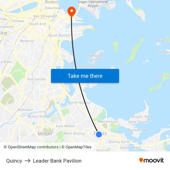 Quincy to Leader Bank Pavilion map