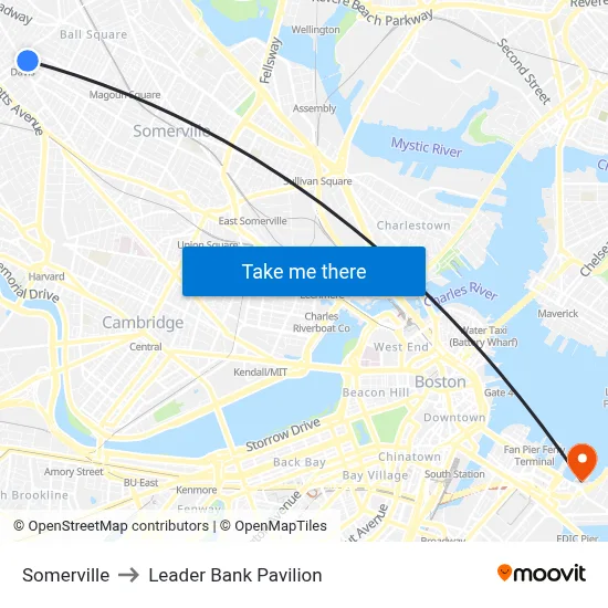 Somerville to Leader Bank Pavilion map