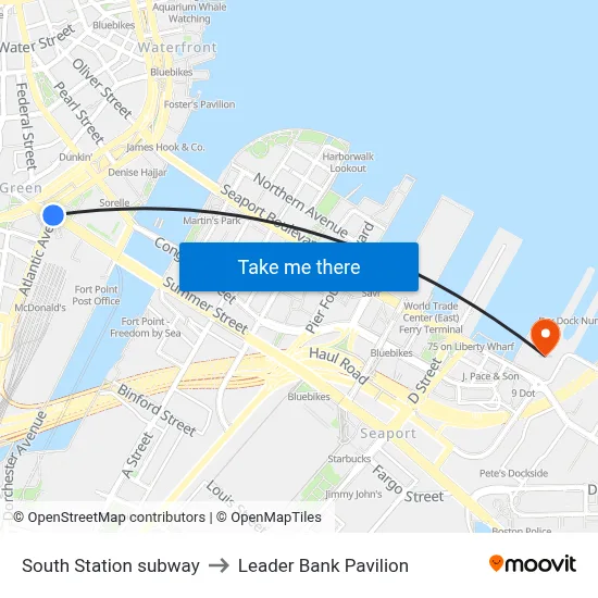 South Station subway to Leader Bank Pavilion map