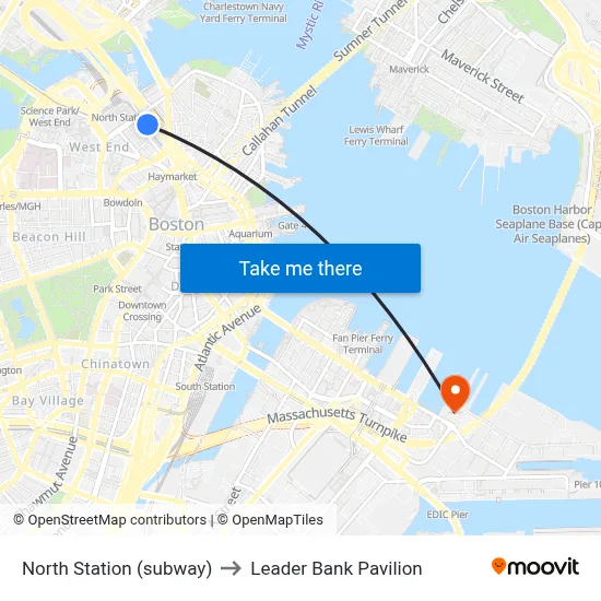 North Station (subway) to Leader Bank Pavilion map