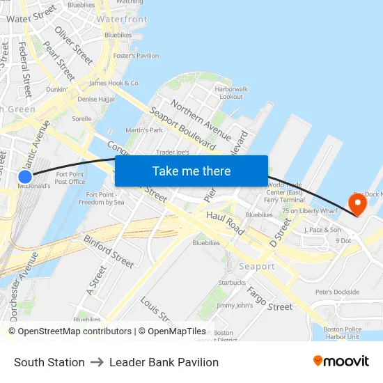 South Station to Leader Bank Pavilion map