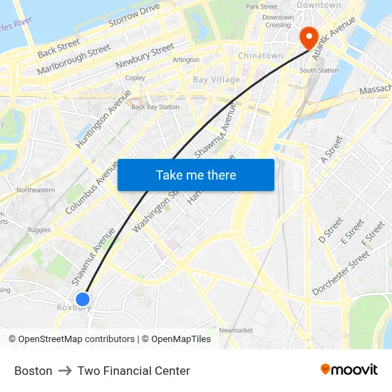 Boston to Two Financial Center map