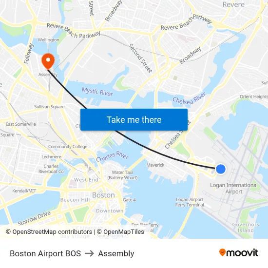 Boston Airport BOS to Assembly map