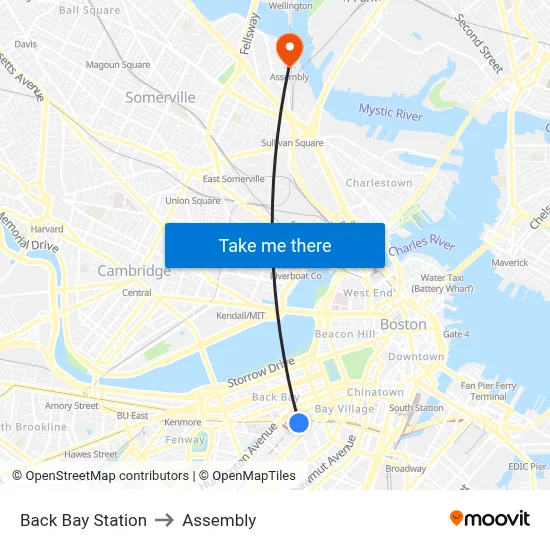 Back Bay Station to Assembly map