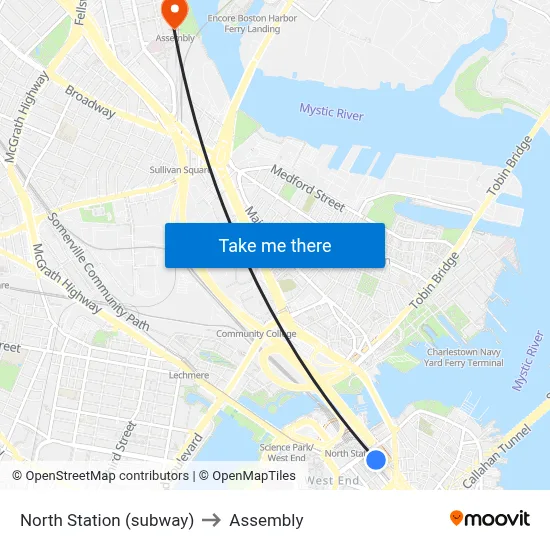 North Station (subway) to Assembly map
