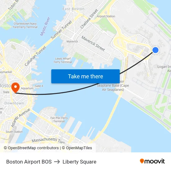 Boston Airport BOS to Liberty Square map
