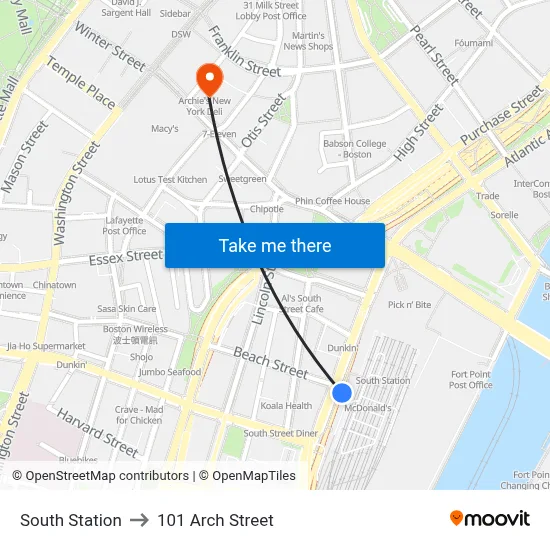 South Station to 101 Arch Street map