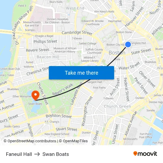 Faneuil Hall to Swan Boats map