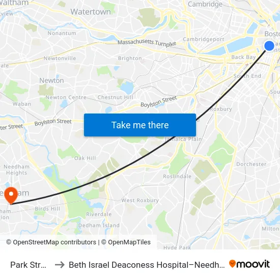 Park Street to Beth Israel Deaconess Hospital–Needham map