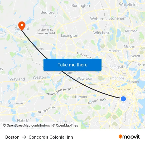 Boston to Concord's Colonial Inn map