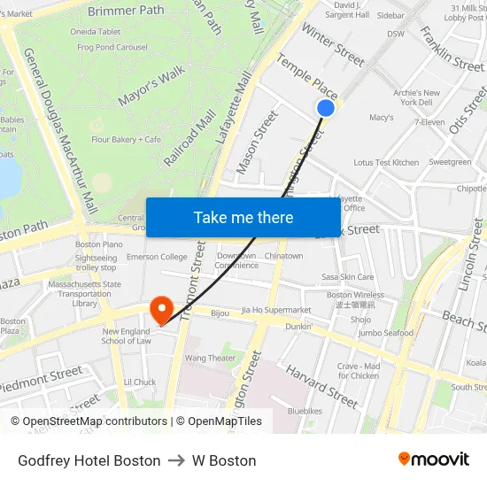 Godfrey Hotel Boston to W Boston map