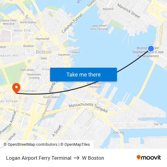 Logan Airport Ferry Terminal to W Boston map