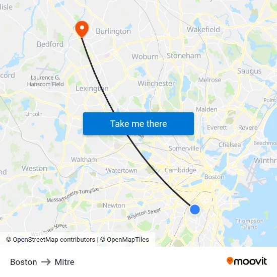 Boston to Mitre map