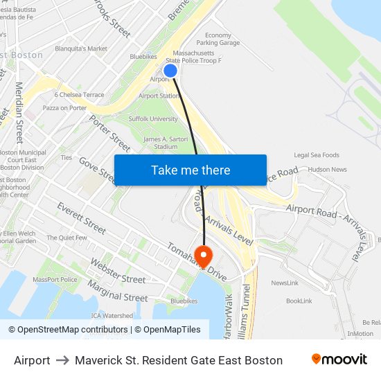 Airport to Maverick St. Resident Gate East Boston map