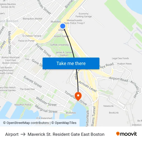 Airport to Maverick St. Resident Gate East Boston map