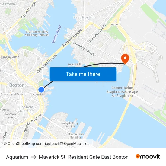 Aquarium to Maverick St. Resident Gate East Boston map