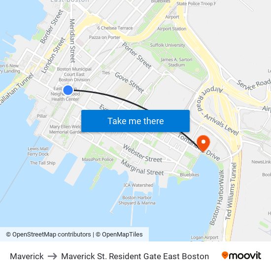 Maverick to Maverick St. Resident Gate East Boston map