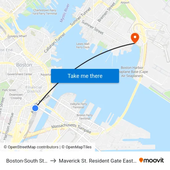 Boston-South Station to Maverick St. Resident Gate East Boston map