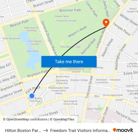 Hilton Boston Park Plaza to Freedom Trail Visitors Information Center map