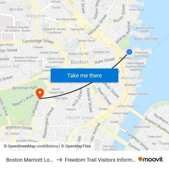Boston Marriott Long Wharf to Freedom Trail Visitors Information Center map