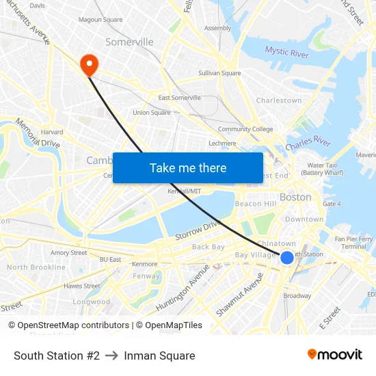 South Station #2 to Inman Square map