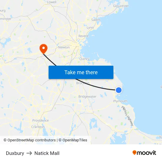 Duxbury to Natick Mall map