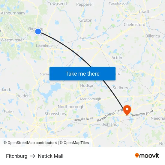 Fitchburg to Natick Mall map