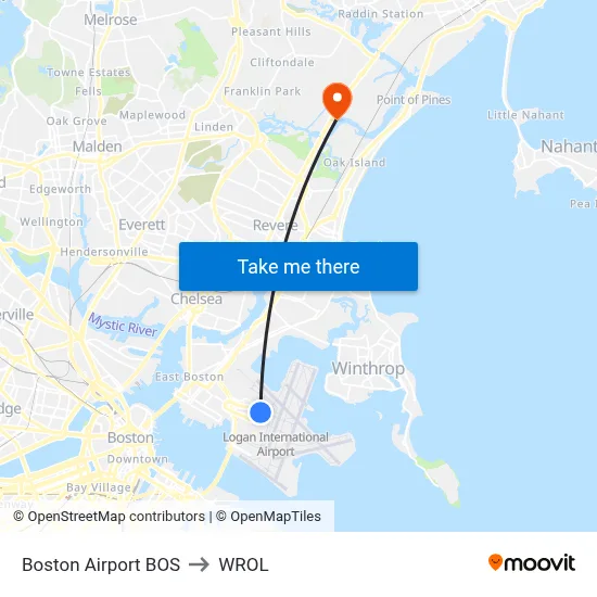Boston Airport BOS to WROL map