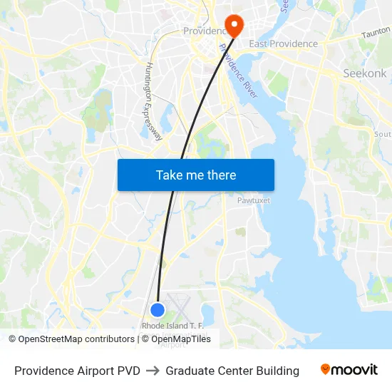 Providence Airport PVD to Graduate Center Building map