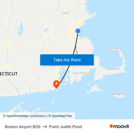 Boston Airport BOS to Point-Judith Pond map