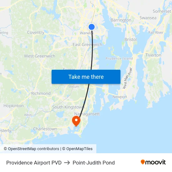 Providence Airport PVD to Point-Judith Pond map