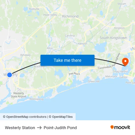 Westerly Station to Point-Judith Pond map
