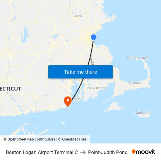 Boston Logan Airport Terminal C to Point-Judith Pond map