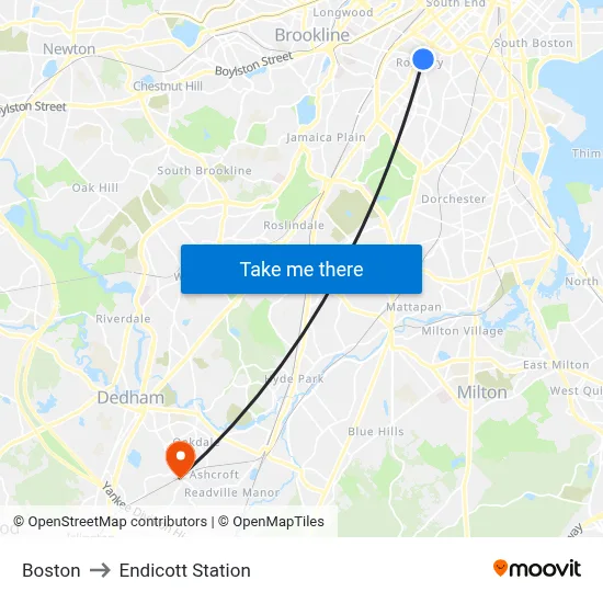 Boston to Endicott Station map