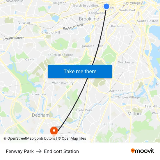 Fenway Park to Endicott Station map