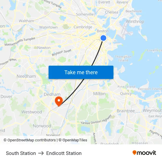 South Station to Endicott Station map