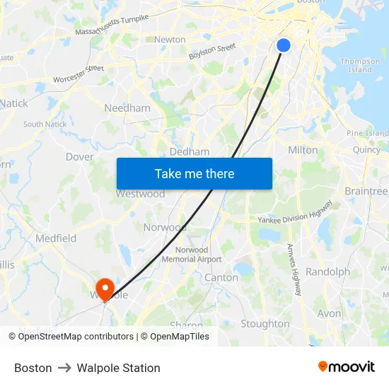 Boston to Walpole Station map