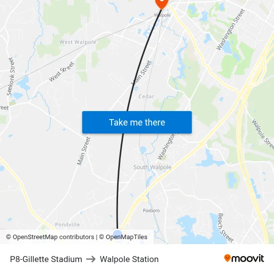P8-Gillette Stadium to Walpole Station map
