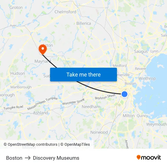 Boston to Discovery Museums map