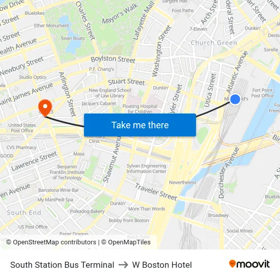 South Station Bus Terminal to W Boston Hotel map